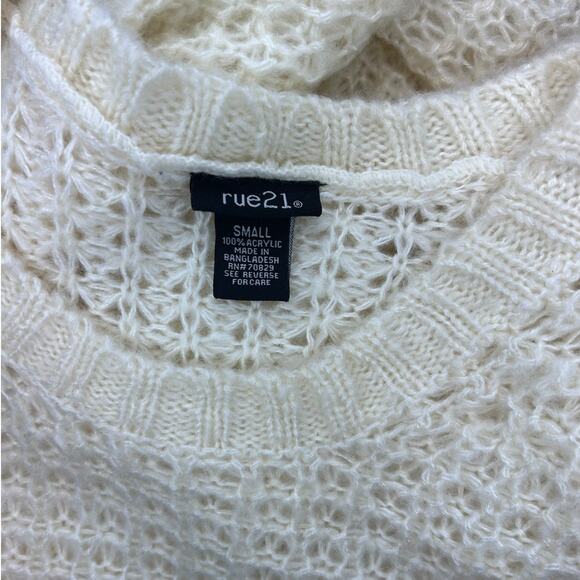 Rue21 Women’s Long Sleeve Crewneck Waffle-Knit Sweater, Cream, size S - Picture 6 of 9